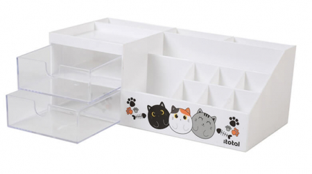 Accesorii diverse - Organizator de birou, design cu pisicute, alb, iTotal