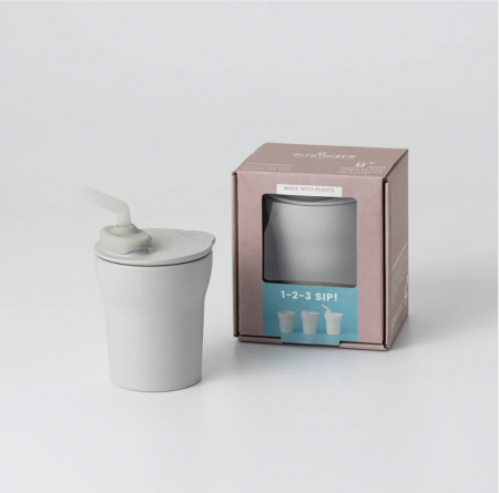 Diversificare bebeluși - Pahar cu capac si pai antrenament bebelusi Miniware 1-2-3 Sip!, 100% din materiale naturale biodegradabile, Grey