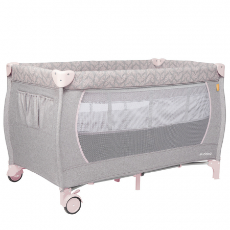 Pătuțuri și accesorii - Patut de calatorie pliabil Skiddou Lunar, 2 nivele, Keep Pink, Roz