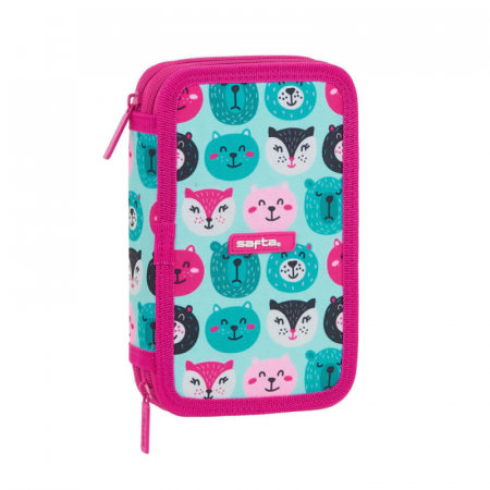 Penare - Penar dublu echipat 28 piese Animale turquoise