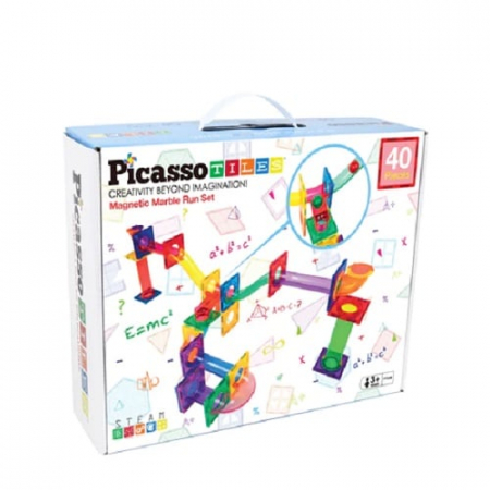 Jucării copii 3-4 ani - PicassoTiles Traseu magnetic cu bile (Marble Run) 40 de piese