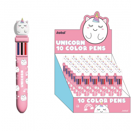 Stilouri și pixuri - Pix multicolor cu mecanism retractabil, 10 culori, design unicorn