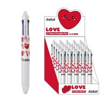 Stilouri și pixuri - Pix erasable, multicolor, cu mecanism retractabil, 4 culori, cu design inima, iTotal