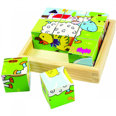 Jucării Montessori - Puzzle cubic - animale domestice