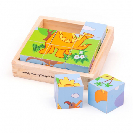 Jucării Montessori - Puzzle cubic - dinozauri