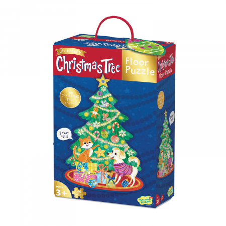 Jucării copii 5-6 ani - Puzzle de podea in forma de brad de Craciun, Shimmery Christmas Tree Floor Puzzle