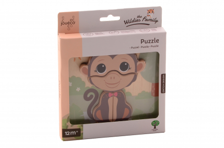 Jucării Montessori - Joc Montessori, Puzzle incastru din lemn, cu animalute, familia Wildies, Jouéco