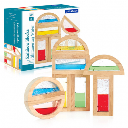 Jucării Montessori - Rainbow Blocks, cu lichid colorat si sclipici, Guidecraft