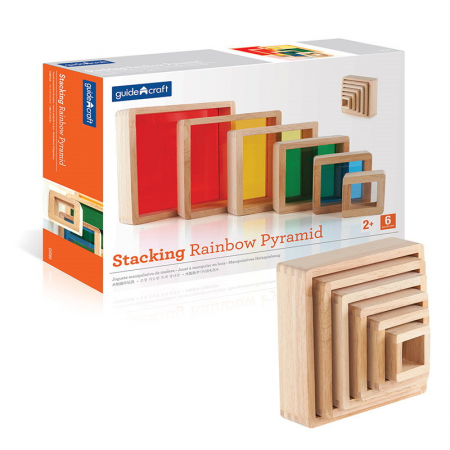 Jucării Montessori - Rainbow Pyramid blocuri de stivuit, Guidecraft