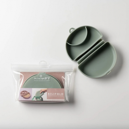 Mama și bebe - Recipient diversificare hrana bebelusi Miniware Silifold, 100% din silicon alimentar, Sage