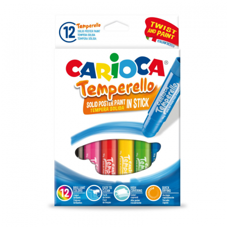 Idei de cadouri sub 50 lei - Set 12 creioane tempera solida, lavabile CARIOCA Temperello.