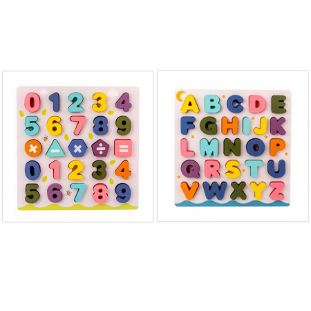 Jucării copii 5-6 ani - set 2 puzzle din lemn litere si cifre
