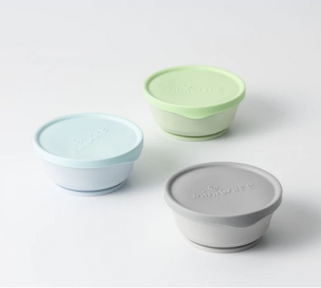 Set 3 boluri cu capac hrana bebelusi Miniware, 100% din materiale naturale biodegradabile, Aqua+Grey+Keylime [1]