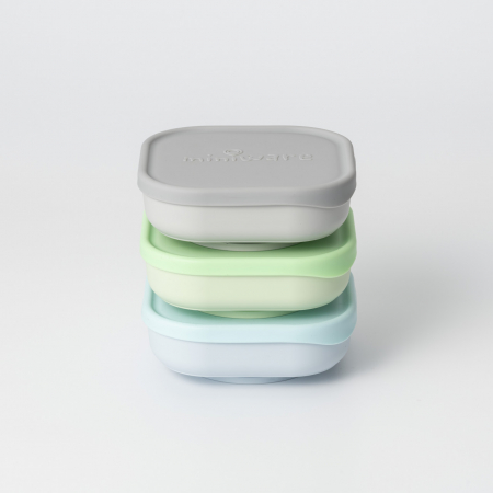 Mama și bebe - Set 3 boluri pentru hrana bebelusi Miniware Snack Bowl, 100% din materiale naturale biodegradabile, Aqua+Grey+Keylime