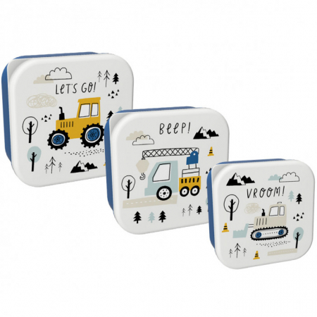 Recipiente alimentare - Set 3 cutii pentru alimente, design vehicule