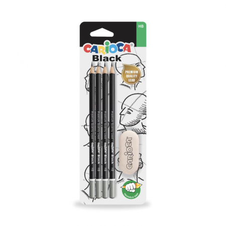 Set 4 creioane grafit CARIOCA Black HB + radiera [2]