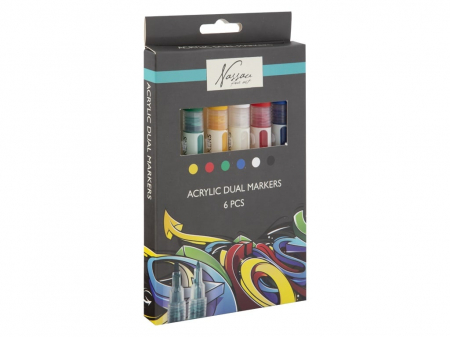 Carioci - Set 6 markere acrilice, cu varf dublu, pentru toate suprafetele, Art Sensations, Nassau