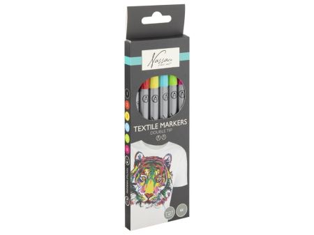 Carioci - Set 6 markere acrilice, cu varf dublu, pentru textile, Fine Art Nassau