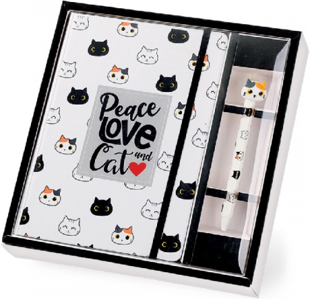 Agende - Set cadou cu carnet A5 si pix erasable, cu design pisicute, iTotal