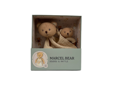 Jucării bebeluși - Set cadou Doudou + zornaitoare cu ursuletul Marcel, Egmont Toys