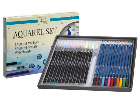 Set creativ, 12 carioci acuarela, 12 creioane colorate tip acuarela, 1 pensula, Nassau [4]