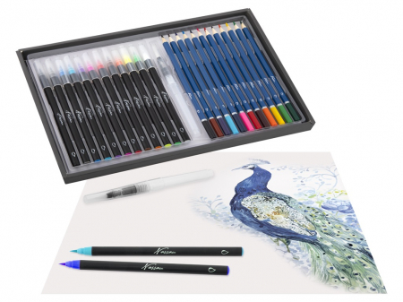 Set creativ, 12 carioci acuarela, 12 creioane colorate tip acuarela, 1 pensula, Nassau [5]