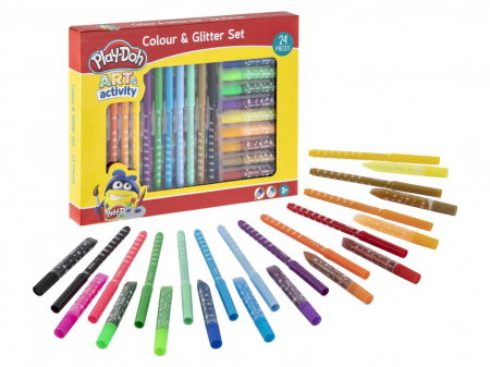 Carioci - Set creativ, Coloreaza si lipeste cu sclipici, 12 carioci si 12 tuburi cu lipici, Play-Doh