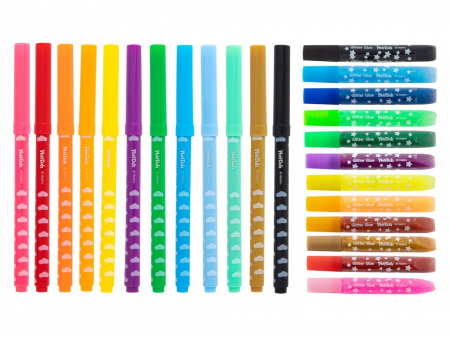 Set creativ, Coloreaza si lipeste cu sclipici, 12 carioci si 12 tuburi cu lipici, Play-Doh [2]