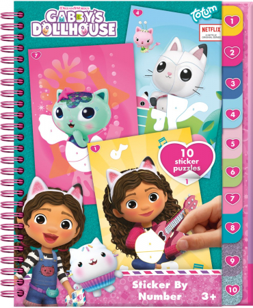 Idei de cadouri sub 100 de lei - Set creativ cu abtibilduri, lipeste pe numere cu tematica Gabby Dollhouse