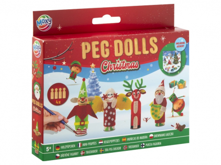 Jocuri educative - Set creativ cu tematica de Craciun, Figurine din lemn, Peg Dolls 