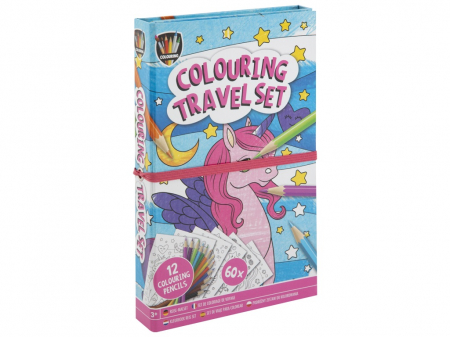 Set de colorat - Set creativ de buzunar, 2 carti de colorat si creioane, unicorni si sirene, Grafix