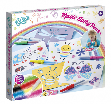 Idei de cadouri sub 100 de lei - Set creativ de desenat cu sabloane si carioci spray si schimbare a culorii - Magic Spray pens