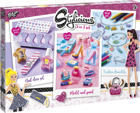 Jucării copii 7-8 ani - Set creativ DIY 3 in 1 bratari, set de decorat unghii si accesorii fashion - Stylicious