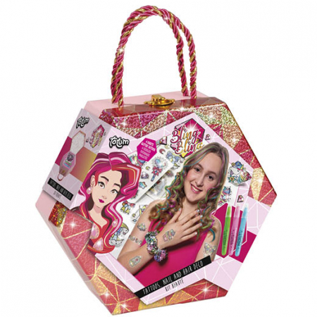 Jucării copii 7-8 ani - Set creativ Bling Bling, tatuaje bling, tatuaje cu sclipici pentru unghii si creioane pentru colorarea parului