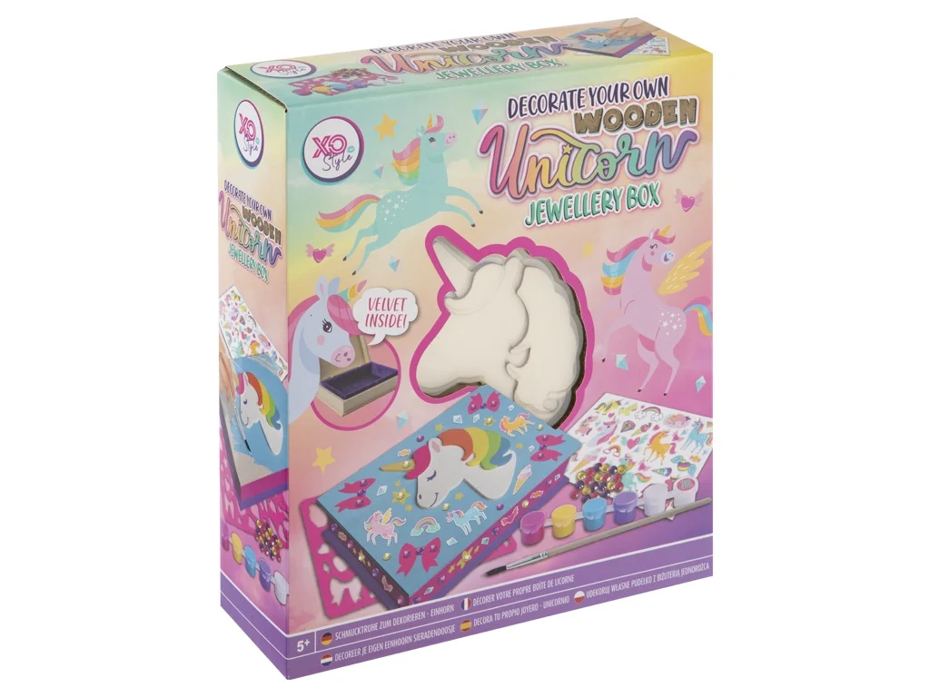 Jocuri creative - Set creativ DIY, Cutie de bijuterii din lemn cu unicorn