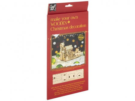 Lucru manual copii - Set creativ DIY, decoratiune din lemn Craciun, Mos Craciun cu sanie