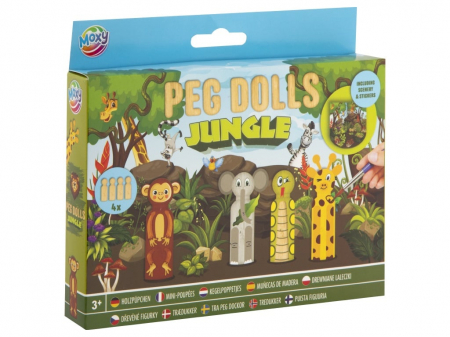 Jocuri educative - Set creativ DIY, Figurine din lemn, Peg Dolls, Jungla