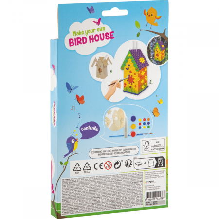 Set creativ DIY, Mini casuta pasarelelor, construieste si picteaza, model cu floricele [1]