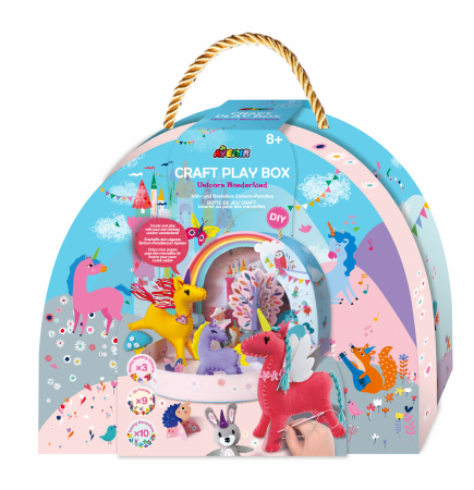 Jucării copii 10+ - Set creativ DIY portabil - Lumea Fantastica a Unicornilor cu activitati de cusut, construit si joc de rol
