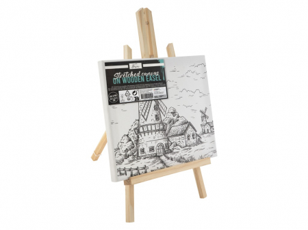 Jucării copii 10+ - Set creativ Fine Art, sevalet din lemn si canvas preimprimat, Moara de vant