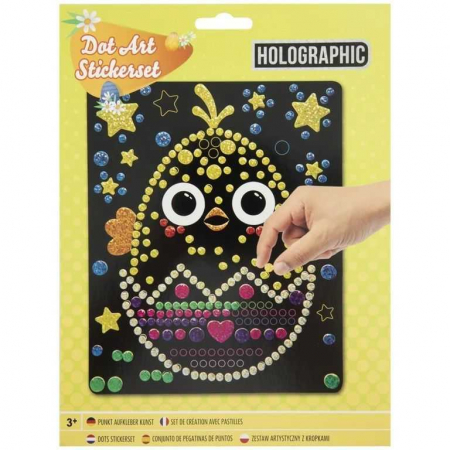 Jucării copii 5-6 ani - Set creativ Mozaic cu abtibilduri holografice, Dot Art, cu tematica Paste, pui