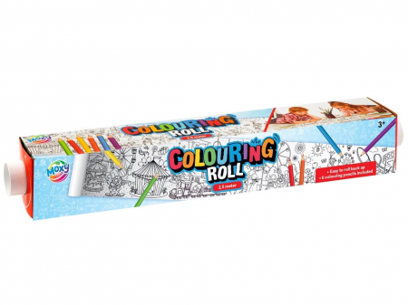 Jocuri educative - Set creativ pentru desen, rola preimprimata si 6 creioane colorate, Moxy