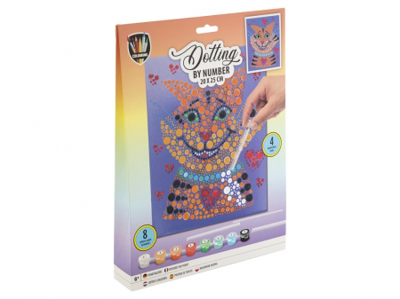 Jocuri educative - Set creativ Pictura pe numere punct cu punct, Dotting by number, pisica