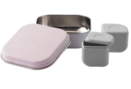 Diversificare bebeluși - Set cutie cu 2 silipods pentru mancare bebelusi Miniware Grow bento, 3 piese, Cotton Candy+Grey