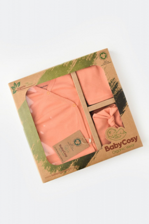 Seturi cadou nou născut - Set de 5 piese pentru nou nascut - 100% bumbac organic - Roz Piersica, Baby Cosy