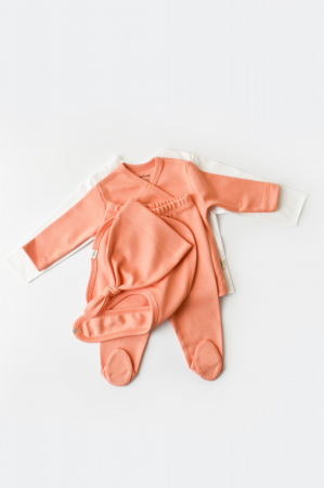 Set de 5 piese pentru nou nascut - 100% bumbac organic - Roz Piersica, Baby Cosy [6]