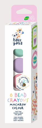 Creioane Colorate - Set de 6 creioane cerate in forma de margele, Haku Yoka - culori Macarons