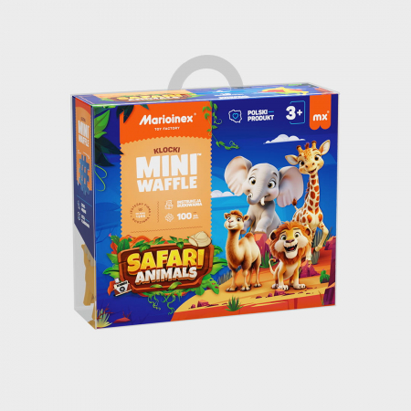 Jucării copii 10+ - Set de constructie, Animale salbatice, Safari, 100 piese, Mini Waffles, Marioinex