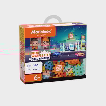 Jucării copii 10+ - Set de constructie, Benzinaria, 148 piese, Mini Waffles, Marioinex