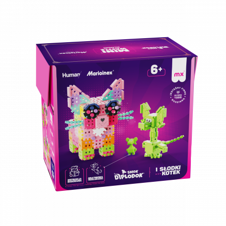 Set de constructie, Dinozaurul si pisicuta, 201 piese, Mini Waffles, Marioinex [1]